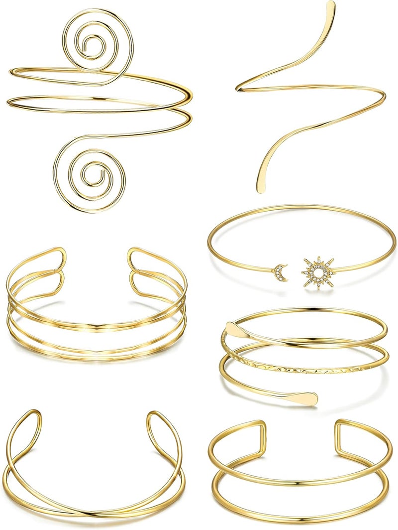 FEYIR 7 Pcs Arm Cuff Jewelry for Women Upper Arm Cuff Bangle Band Armlet Adjustable Arm Cuff Bracelet - Image 1